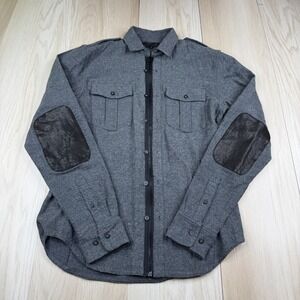 Public School New York Mens Gray Outdoor Leather Elbow Patch Shirt Jacket Size L